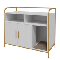 Meuble pour litière Garvee avec 2 compartiments de rangement, tapis à griffer, armoire à double porte, entrée frontale, blanc, 95 x 45 x 82 cm