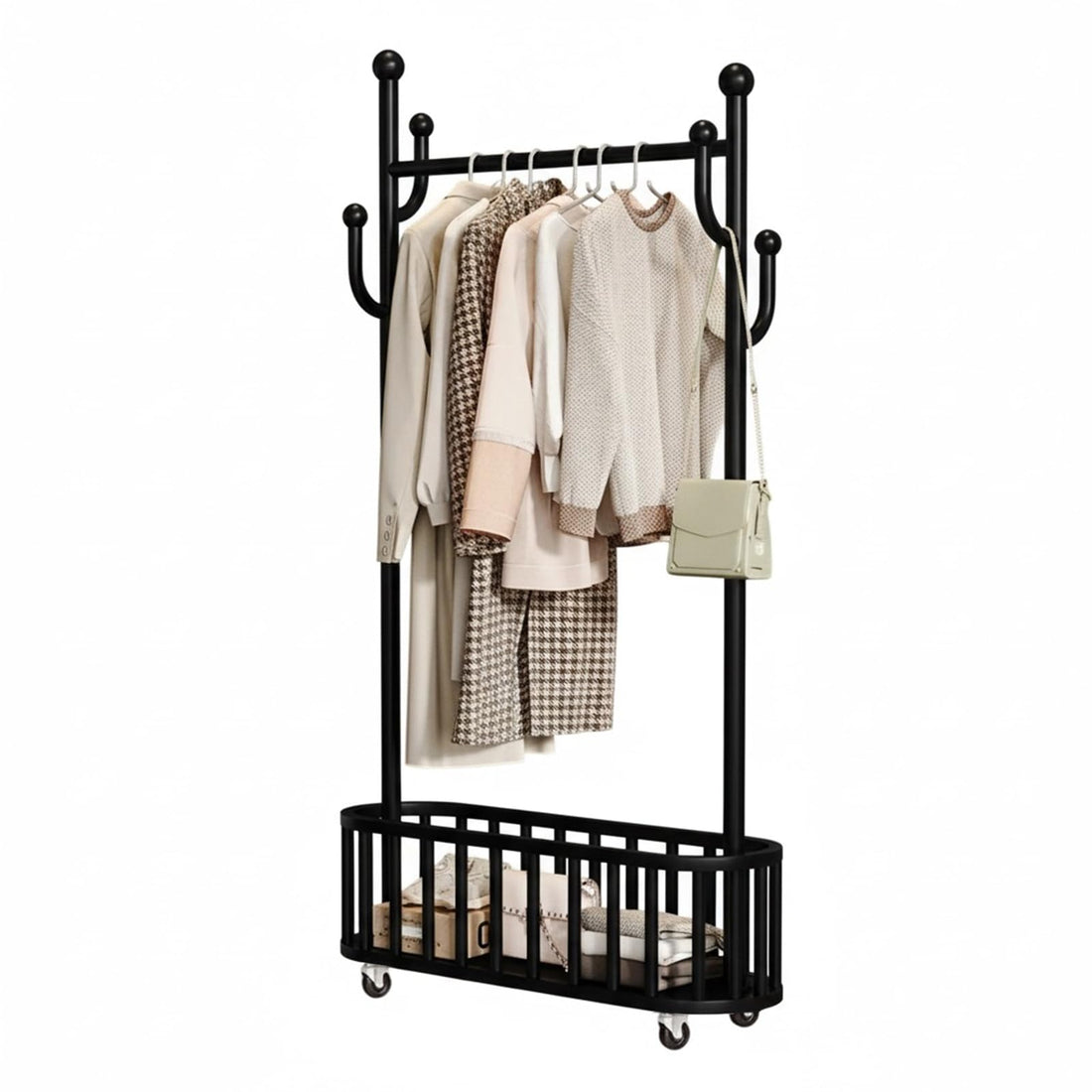Portant à vêtements à roulettes Garvee avec structure en métal, roulettes pivotantes à 360°, grand panier pour chambre et boutique, 100 x 175 cm, couleur métallisée