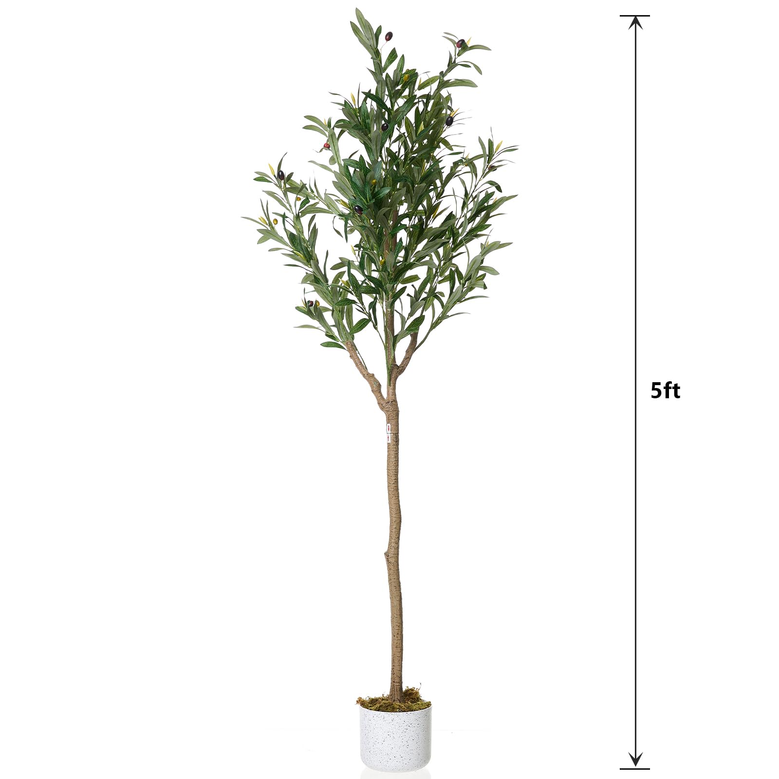 Olivier artificiel Garvee de 1,5 m de haut avec 22 fruits, en polyester, pot en ciment, pour la décoration de la maison et du bureau, vert