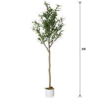 Olivier artificiel Garvee de 1,5 m de haut avec 22 fruits, en polyester, pot en ciment, pour la décoration de la maison et du bureau, vert