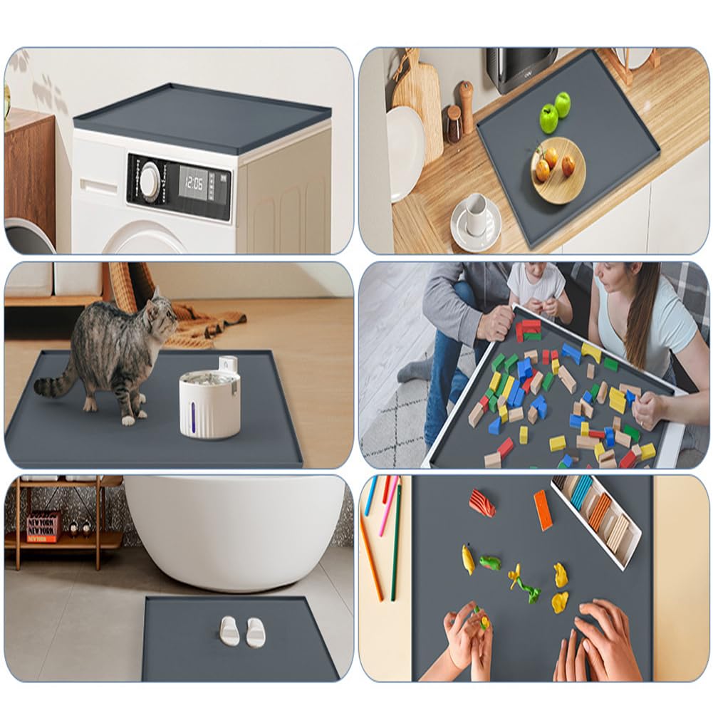 Tapis de machine à laver en silicone antidérapant Garvee, gris, 50 x 60 cm / 60 x 60 cm, protection de plan de travail