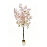 Garvee cerisier artificiel double tronc 180 cm rose clair, pot stable en PE, décoration intérieure romantique