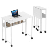 Garvee Bureau pliant à roulettes, table d'ordinateur pliable de 63cm (63cm), étagère de rangement, structure en acier, blanc
