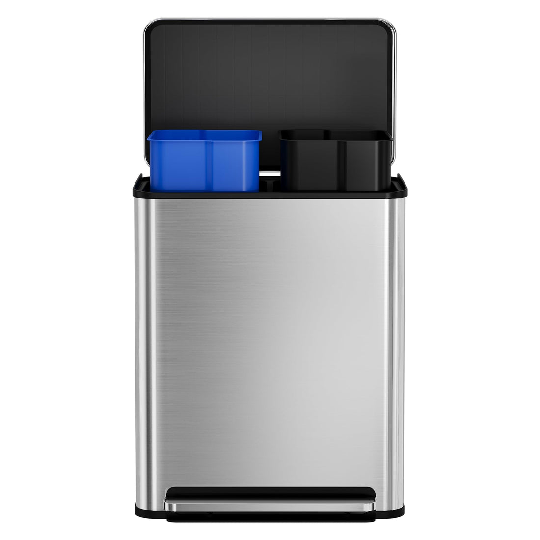 Poubelle Garvee en acier inoxydable, 60 litres, double compartiment, couvercle à fermeture douce, séparation des déchets, cuisine/bureau, 2 x 30 litres, argent