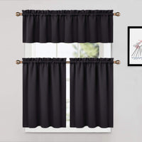 Garvee Lot de 2 cantonnières occultantes pour fenêtres, salon, cuisine, chambre, cantonnières isolantes thermiques, noires, 66 x 76 cm