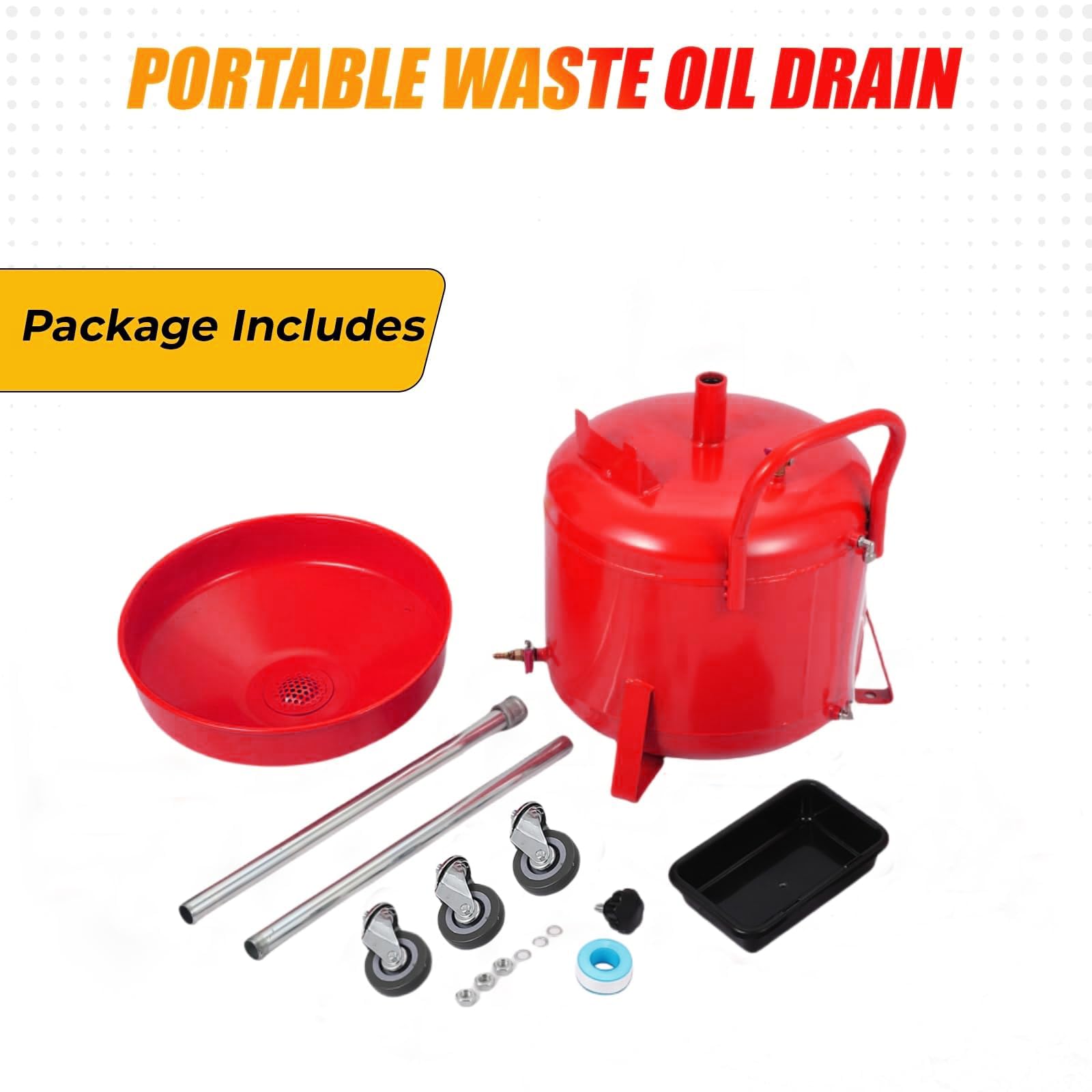 Réservoir de vidange d'huile portable Garvee de 8 gallons avec entonnoir réglable et roues pour atelier, acier, noir