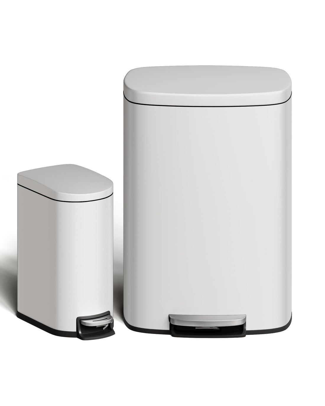 Ensemble poubelle Garvee 13,2 + 2,6 gallons en acier inoxydable avec couvercle, mécanisme à pédale, métal, blanc, pour la cuisine et la salle de bain, compact