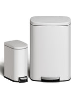Ensemble poubelle Garvee 13,2 + 2,6 gallons en acier inoxydable avec couvercle, mécanisme à pédale, métal, blanc, pour la cuisine et la salle de bain, compact - blanc