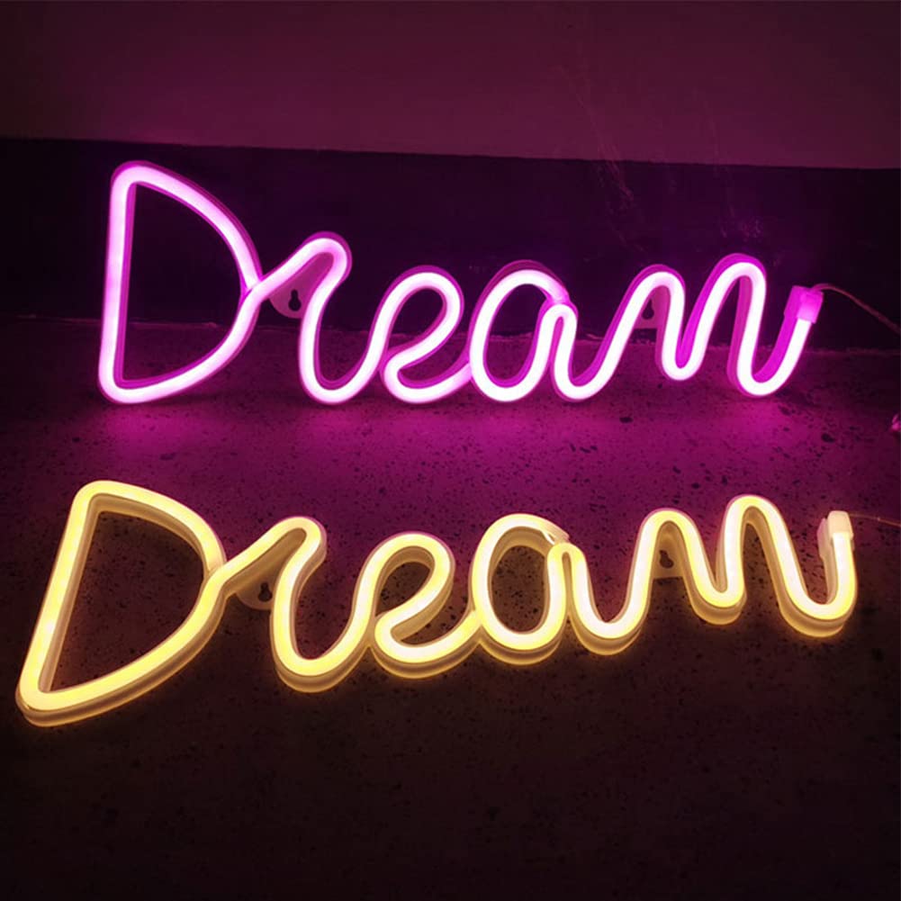 Garvee Enseigne lumineuse LED néon Dream, alimentée par USB, pour chambre, bar, mariage, 39 × 13,5 cm, Blanc chaud