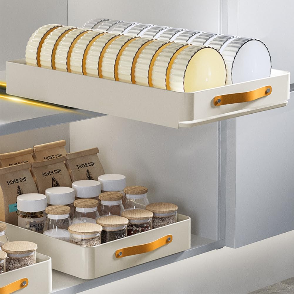 Étagère coulissante extensible Garvee en acier inoxydable pour placards de cuisine, 48 cm, argentée, sans perçage, auto-adhésive, organisateur sous évier