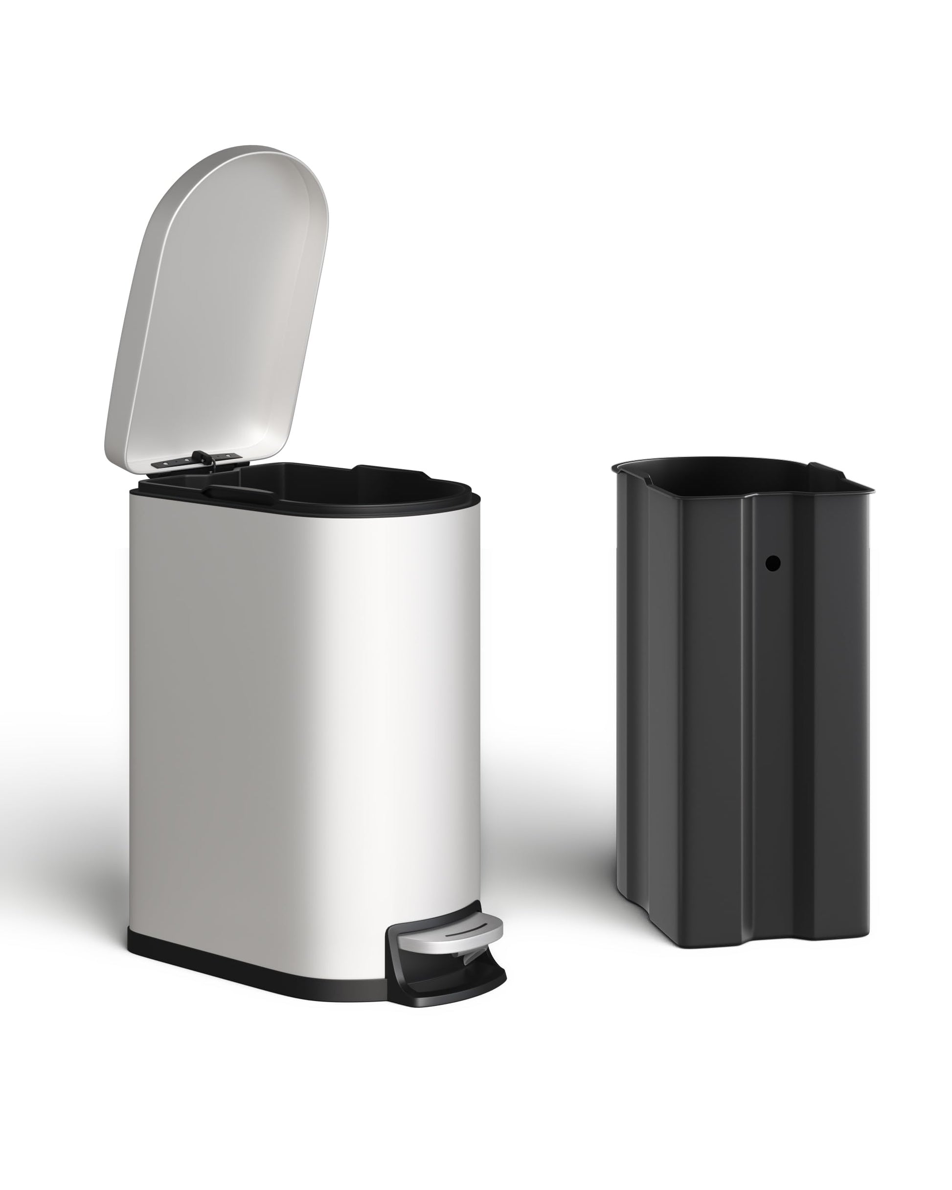 Ensemble poubelle Garvee 13,2 + 2,6 gallons en acier inoxydable avec couvercle, mécanisme à pédale, métal, blanc, pour la cuisine et la salle de bain, compact