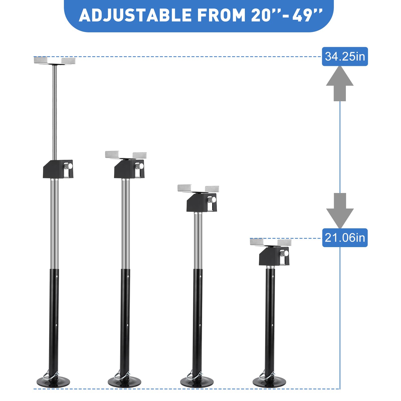 Garvee Lot de 2 béquilles stabilisatrices pour caravane et remorque, supports en acier antirouille, capacité 2 270 kg, hauteur réglable 53–87 cm, utilisation avec perceuse ou manivelle
