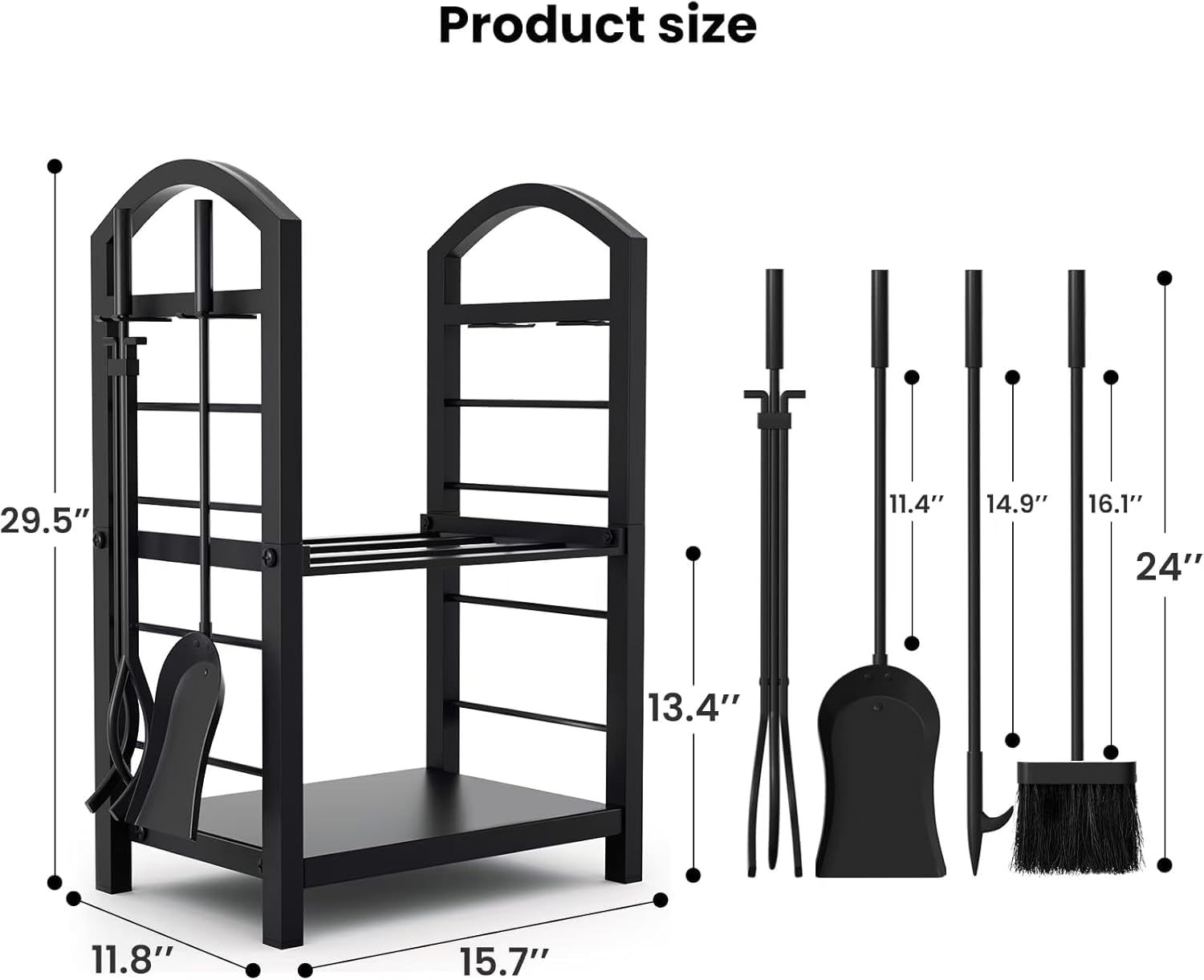 Étagère en bois Garvee pour usage intérieur et extérieur avec accessoires de cheminée, 40 x 30 x 75 cm, noire, résistante