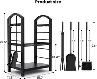 Étagère en bois Garvee pour usage intérieur et extérieur avec accessoires de cheminée, 40 x 30 x 75 cm, noire, résistante