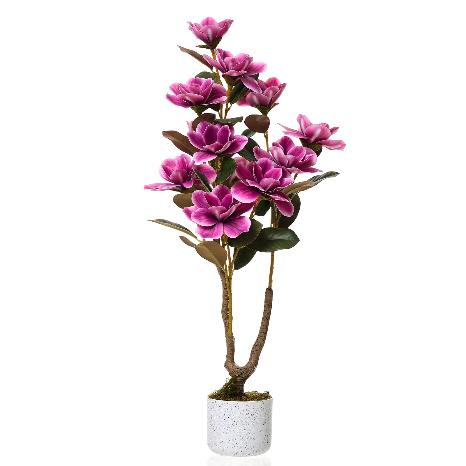 Arbre à orchidées artificielles Yulan Garvee 95 cm (37,4 po) avec fleurs et feuilles en PEVA, entretien facile, pot blanc, décoration d'intérieur et de mariage