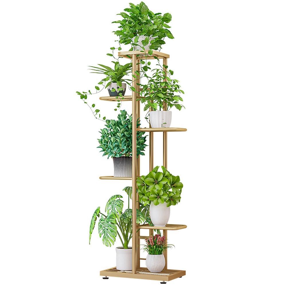 Support à plantes en métal Garvee, 6 niveaux, pour 7 pots, couleur bronze doré, robuste et antirouille, idéal pour le salon et le jardin, gain de place.