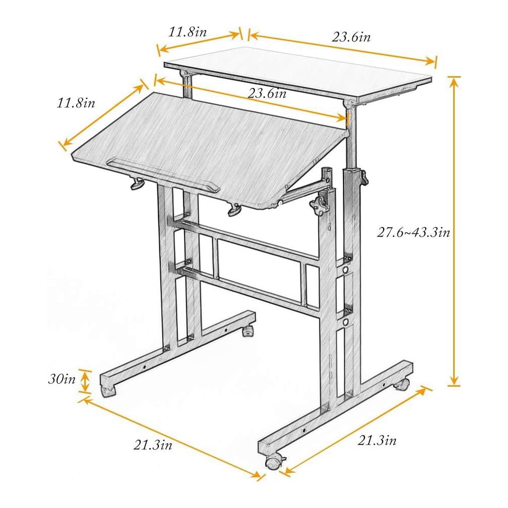 Garvee Bureau assis-debout mobile 60 × 60 × 70-110 cm, hauteur réglable, plateau inclinable, 4 roulettes, idéal maison et bureau, blanc