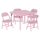 Garvee Ensemble table et chaises enfants 5 pièces pliables, métal et cuir PU rose, format carré pour intérieur et extérieur - Rose & tube PU assorti