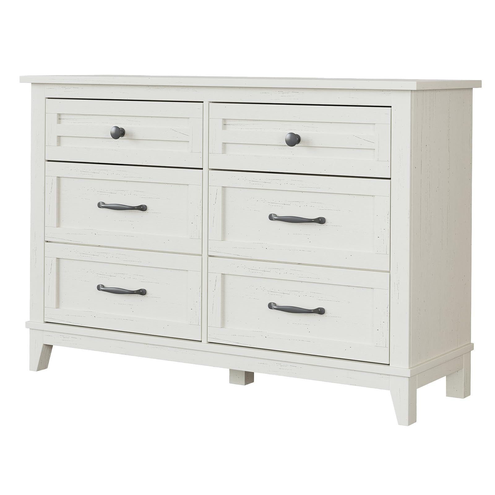 Garvee Commode Farmhouse à 6 tiroirs, en bois blanc, robuste, offrant un grand espace de rangement pour la chambre, le salon ou le couloir