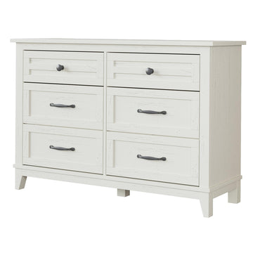 Garvee Commode Farmhouse à 6 tiroirs, en bois blanc, robuste, offrant un grand espace de rangement pour la chambre, le salon ou le couloir