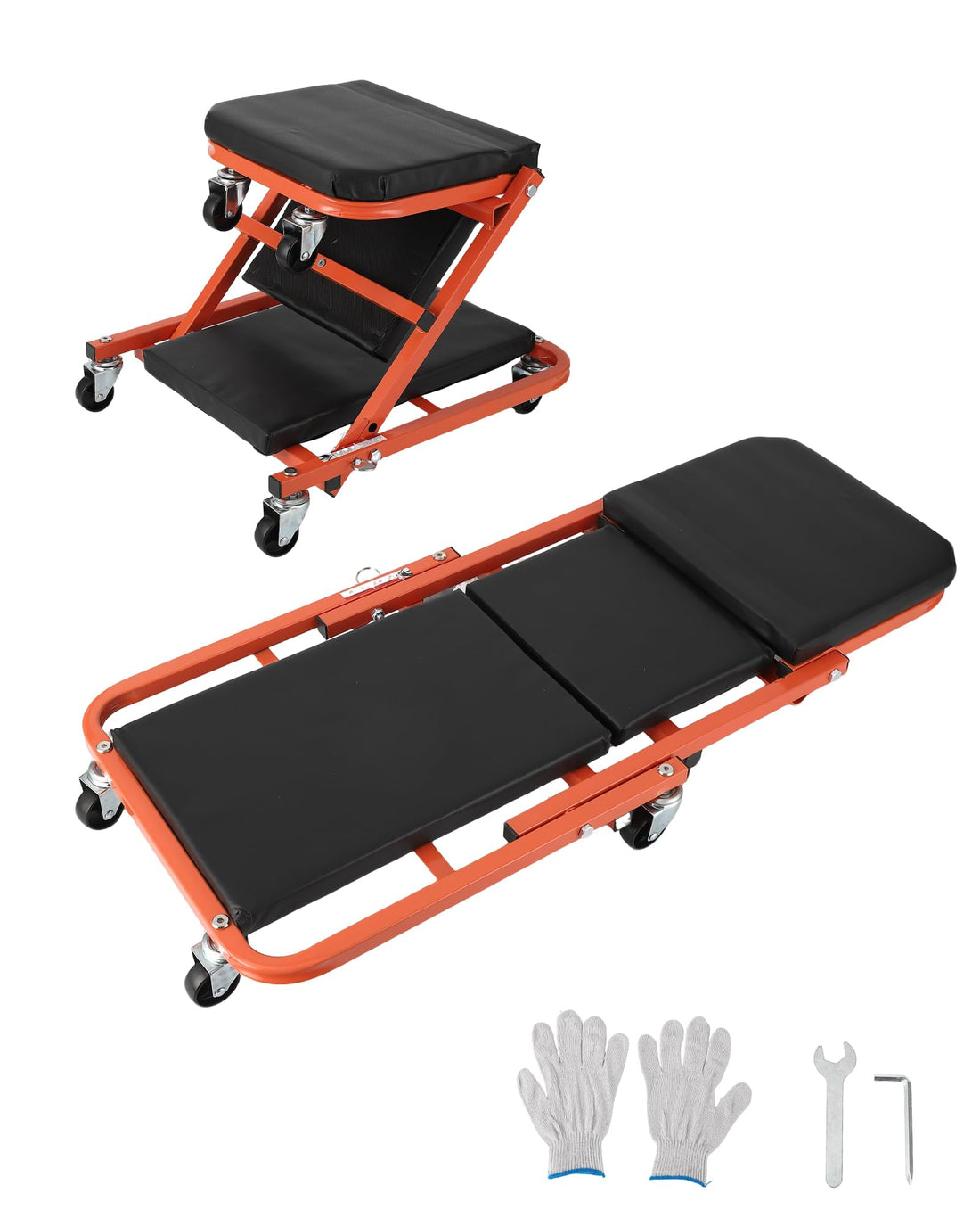 Siège d'atelier pliable Garvee 36" Z-Creeper sur roues, 2 en 1, structure en acier, ergonomique, pliable, capacité de charge de 150 kg, noir, pour la réparation automobile
