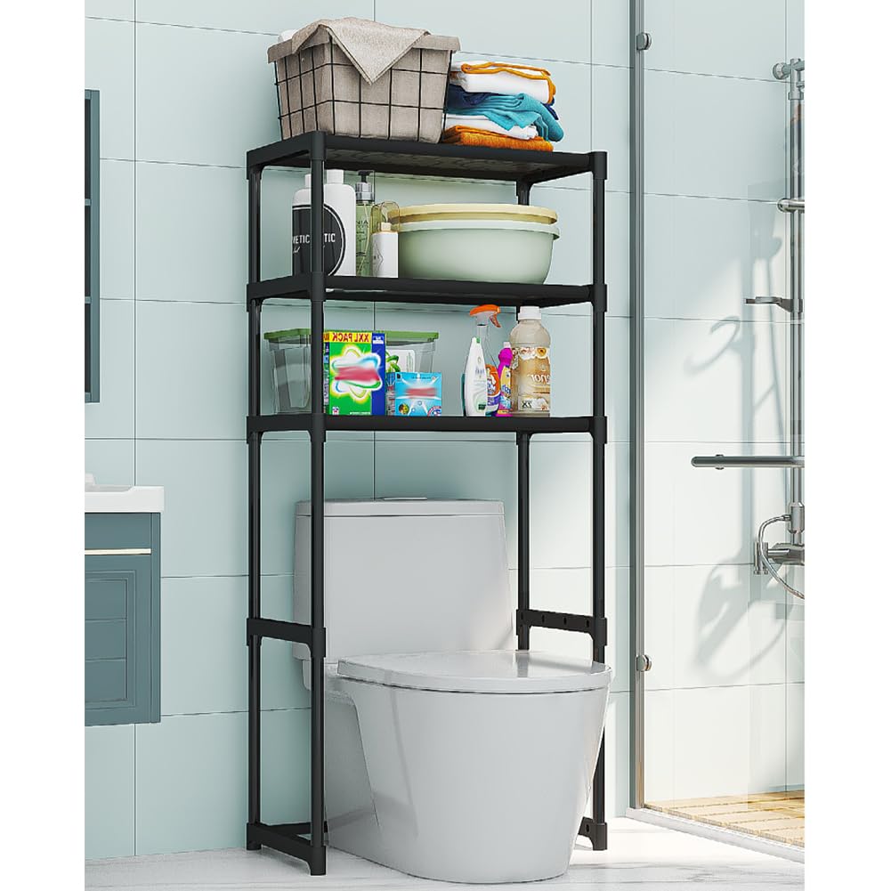 Étagère de toilette Garvee à 3 niveaux en métal, gain de place, robuste, en acier au carbone, autoportante, noire, pour salle de bain et balcon.