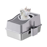 Garvee Bac à litière pour chat x L en acier inoxydable, anti-odeurs et résistant aux griffures, entrée par le haut, antidérapant intérieur/extérieur - Gris