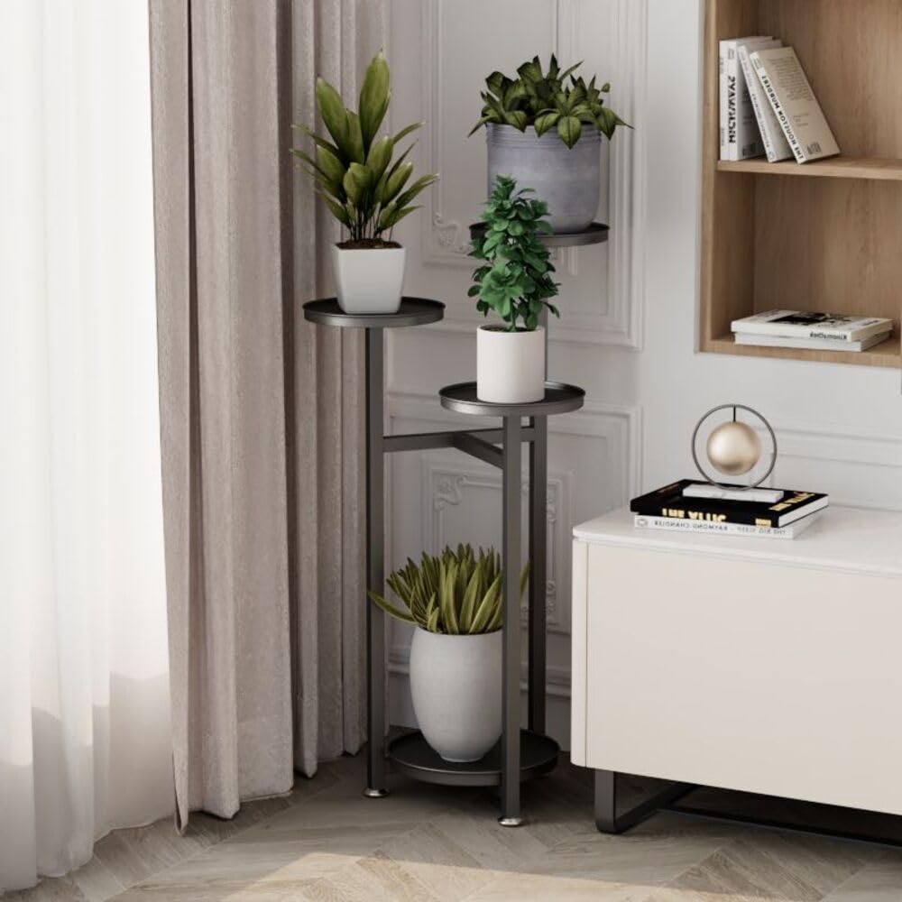 Garvee étagère d’angle pour plantes à plusieurs niveaux en métal, pieds antidérapants, salon et chambre, noir
