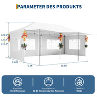 Garvee Tonnelle pliante 3x6 m avec 6 parois amovibles, Oxford 420D imperméable, hauteur réglable, stable avec sacs de sable pour fêtes et événements, bleu