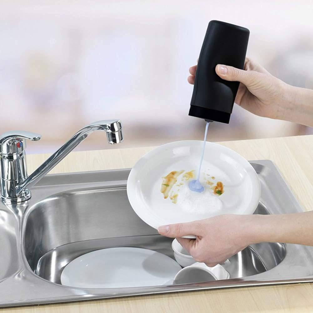 Distributeur de liquide vaisselle rechargeable Garvee, flacon en silicone, facile à presser, distributeur de savon pour les mains pour la cuisine et la salle de bain, noir