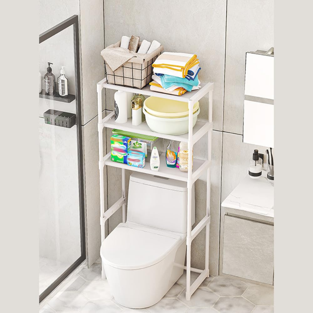 Étagère de salle de bain à 3 niveaux Garvee, à placer au-dessus des toilettes, en acier inoxydable, compacte, blanche, pour salle de bain et balcon.