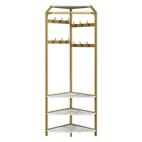 Armoire d'angle Garvee avec banc à chaussures et 6 crochets doubles, solution de rangement 3 en 1 pour entrée et couloir, 51 x 51 x 180 cm, doré 02, gain de place