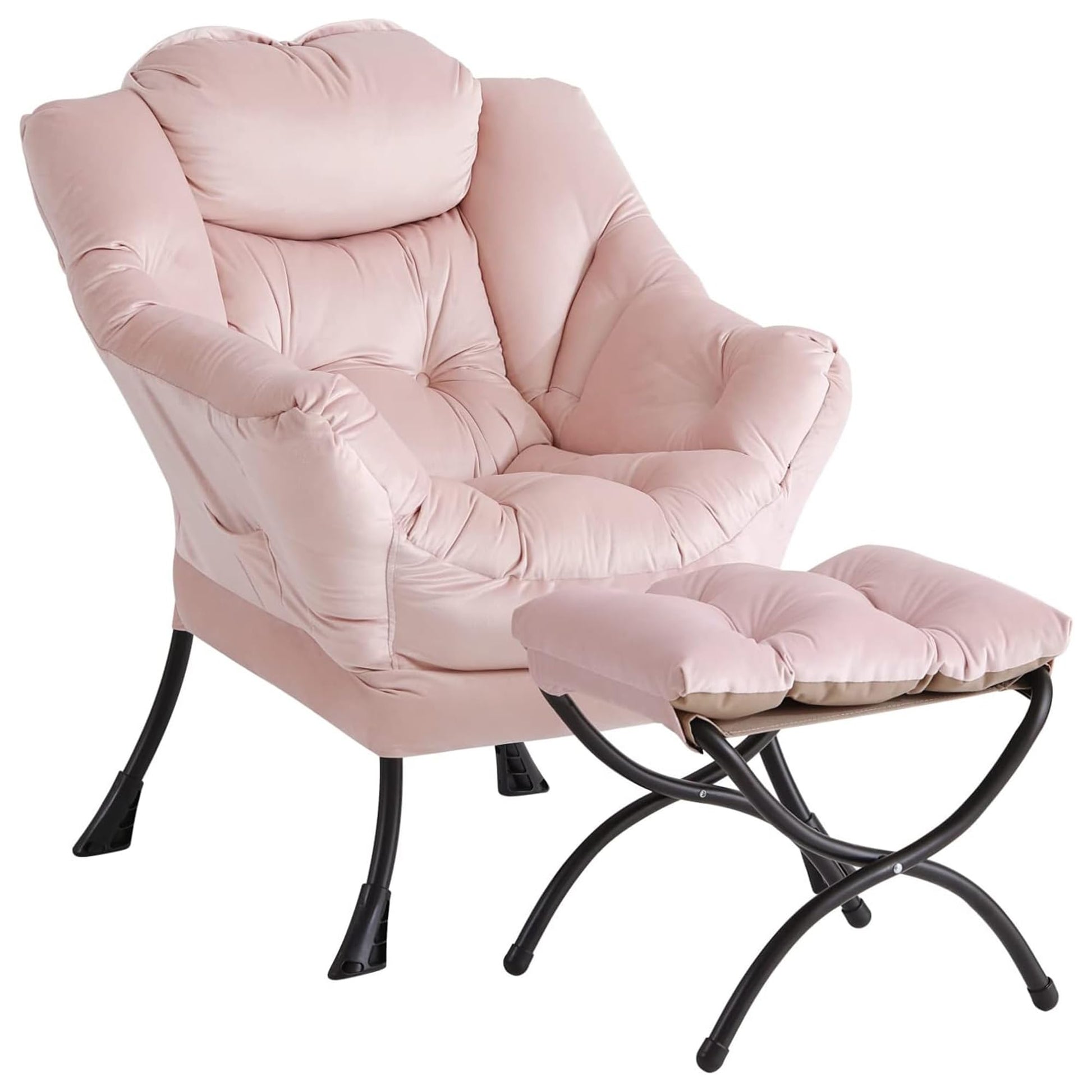 Fauteuil relax Garvee avec repose-pieds, rose, ergonomique et stable, pour salon et bureau, en peluche, pliable