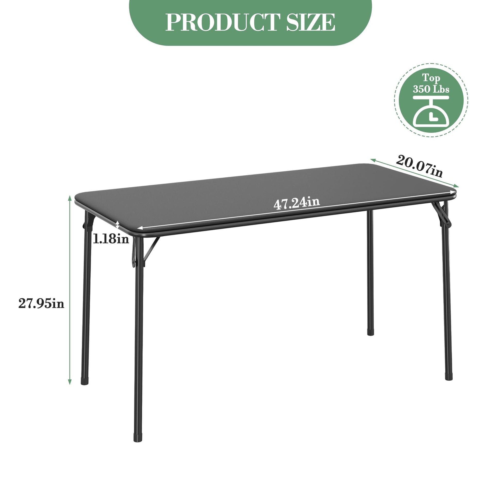 Table pliante Garvee à 4 pieds avec pieds en métal, plateau en cuir PU, robuste pour une utilisation intérieure et extérieure, noire, gain de place