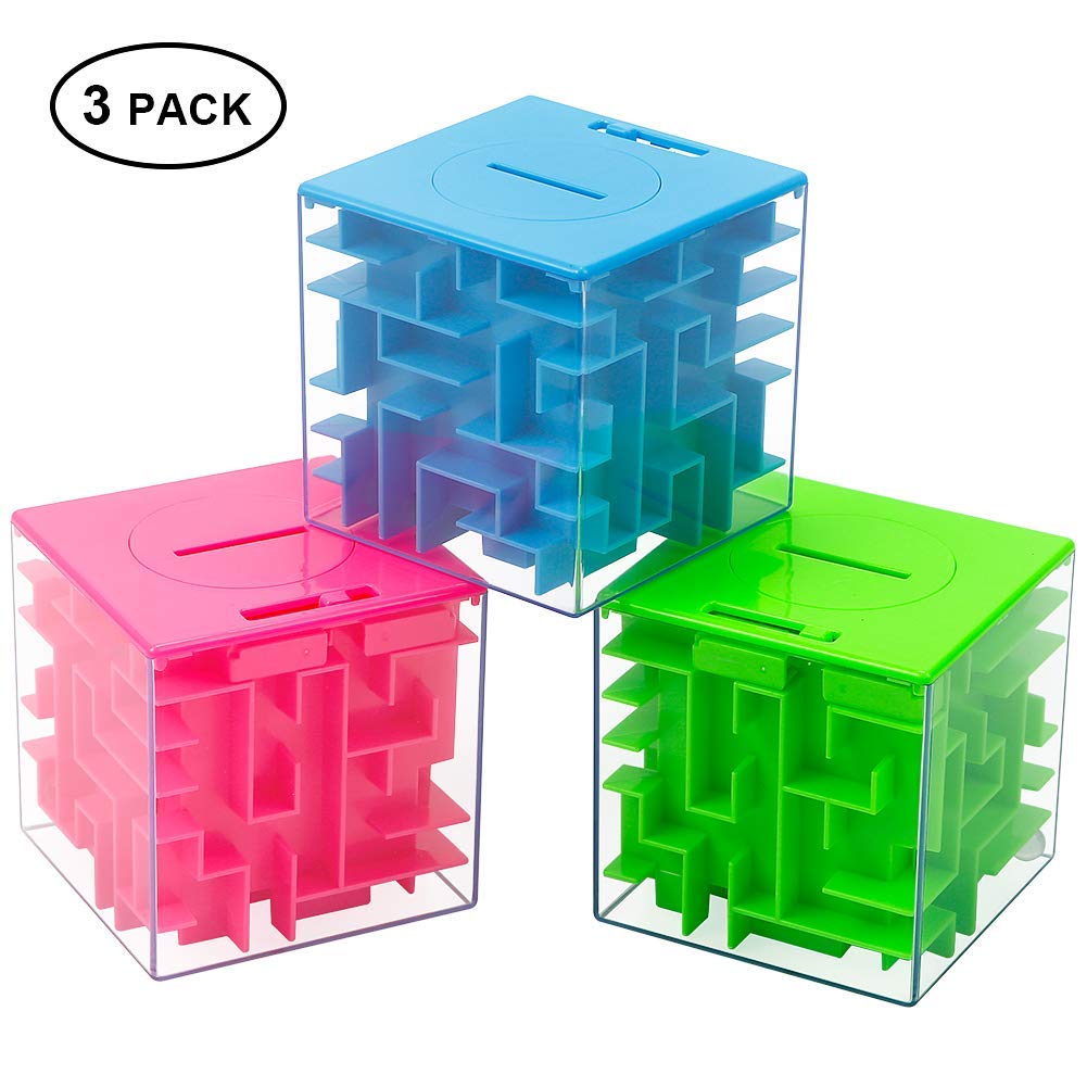 Coffret de tirelires labyrinthe Garvee, casse-tête intelligent pour enfants et adultes, 8 x 8 x 8 cm, coloré