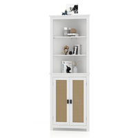 Garvee Meuble d'angle style ferme, 162, 5 cm de hauteur, 6 étagères et 2 portes coulissantes de style grange, étagère réglable, blanc, pour salon et salle de bain, bois, résistant à l'humidité, anti-basculement