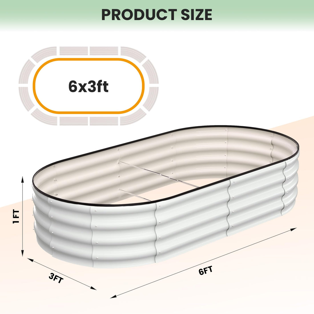 Garvee Lot de 2 Jardinières Ovales Surélevées 183 × 91 × 30 cm en Acier Galvanisé Blanc Crème, Drainage Optimal, Résistantes et Stables, pour Jardin et Terrasse
