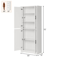 Armoire de cuisine Garvee de 178 cm de haut avec 4 portes et étagères réglables, en bois blanc, pour salle à manger, salle de bain, salon