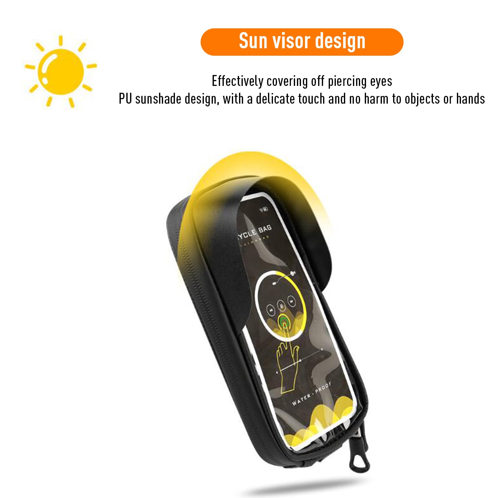 Sacoche de cadre Garvee pour vélo, étanche, réfléchissante, résistante aux déchirures, avec support pour téléphone tactile, idéale pour le VTT et le cyclisme en extérieur, jusqu'à 16,4 cm de diamètre, noire.