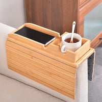 Plateau d'accoudoir de canapé Garvee, en bois, avec porte-gobelet amovible pour salon, pliable 3 en 1 en bambou naturel