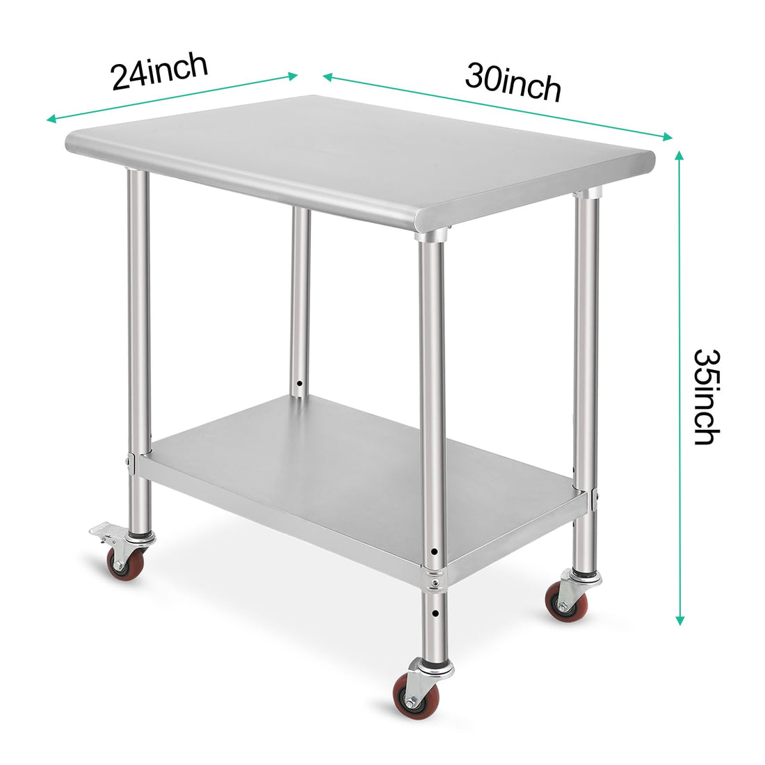 Garvee Table de travail en acier inoxydable, Robuste, 76×61×89cm, avec roulettes et étagère inférieure, durable