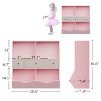 Organisateur de jouets pour enfants Garvee à 7 compartiments et 3 tiroirs, idéal pour la salle de jeux et le couloir, en bois rose, robuste et écologique.