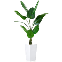 Bananier artificiel Garvee de 1,5 m avec pot blanc, idéal pour l'intérieur et le bureau. Entretien facile, décoration moderne.