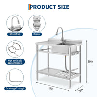 Garvee Évier Professionnel Inox 304 99 cm avec Robinet Pivotant 360°, Étagère Réglable, Multifonction Cuisine et Garage