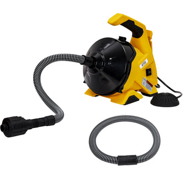 Garvee Déboucheur électrique 9 m x 7,6 mm à avance automatique, pour tuyaux 19–51 mm, câble acier, pédale, éviers, WC et évacuations de sol
