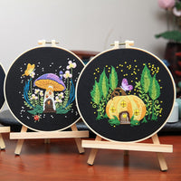 Kit de broderie GARVEE 5 pièces pour débutants, motif champignons, point de croix, kit de couture pratique, décoration en coton, kit de démarrage pour la maison