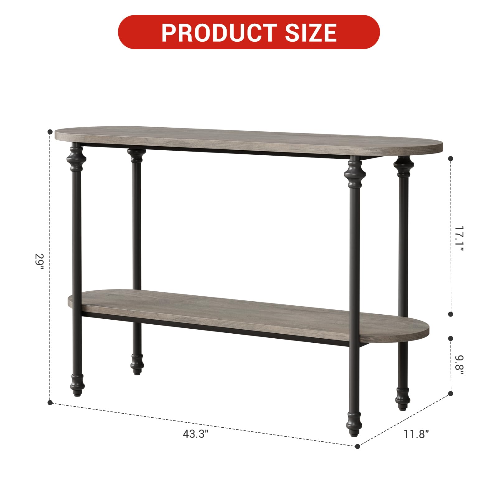Table console d'entrée Garvee à 2 niveaux, structure en métal, MDF, design rustique, polyvalente, idéale pour le couloir et le salon.