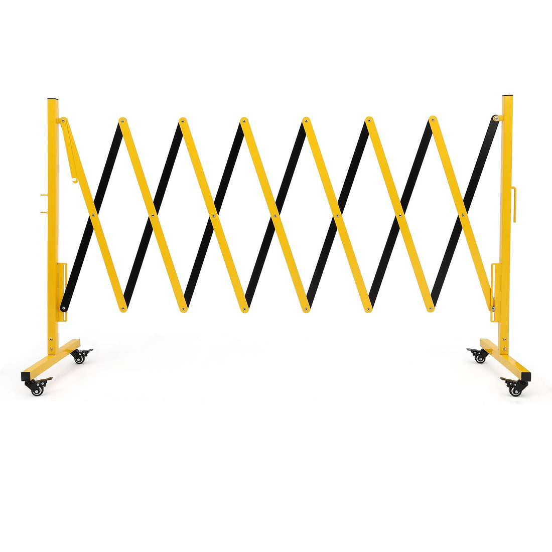 Barrière métallique extensible industrielle Garvee de 3,35 m (11 pi) avec roues, pliable, en alliage d'aluminium, pour chantiers et parkings, robuste et facile à assembler.
