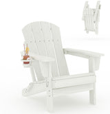 Garvee Fauteuil Adirondack Pliable et Inclinable en PEHD, Ergonomique avec Porte-Gobelet, Aspect Bois, 76 × 74 × 90 cm - Blanc