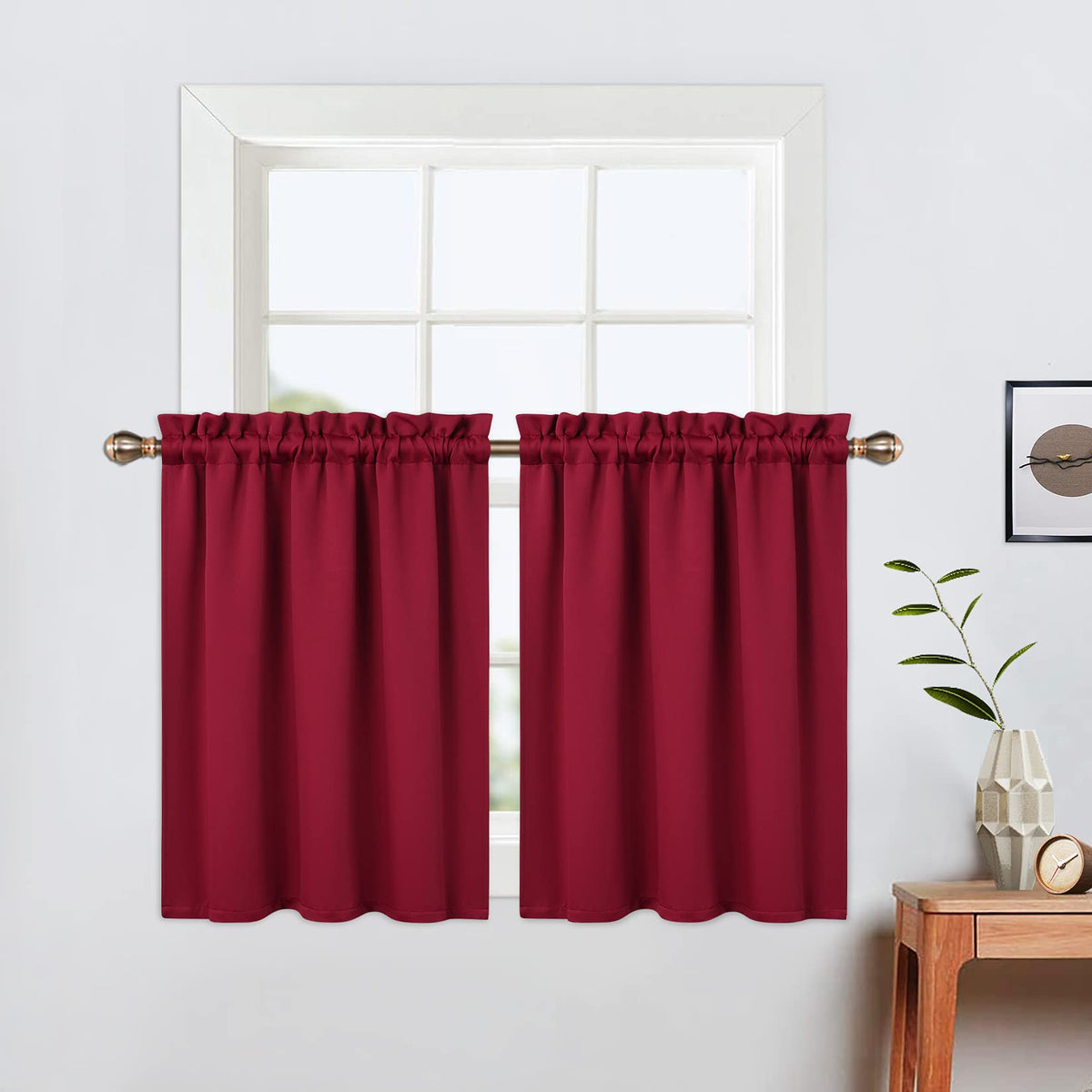 Rideaux occultants Garvee Christmas, 61 cm (24 pouces), courts, couleur bordeaux, pour petites fenêtres, salle de bain, cuisine, chambre